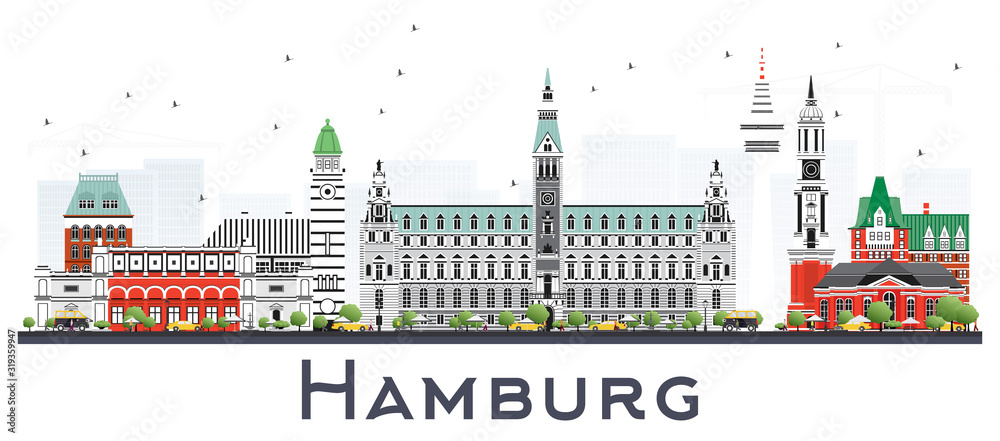 Hamburg Germany City Skyline with Gray Buildings Isolated on White.