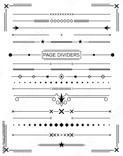 Set of Retro Decorative Page Dividers and Design Elements.