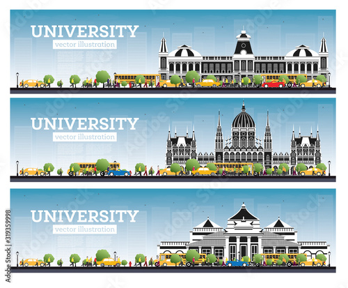 Set of University Campus Study Banners. Vector Illustration.