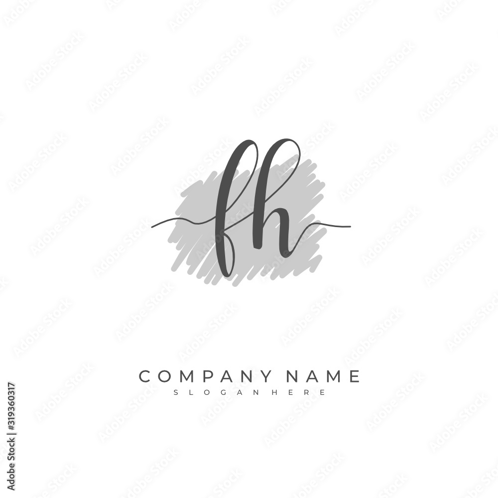 Handwritten initial letter F H FH for identity and logo. Vector logo template with handwriting and signature style.