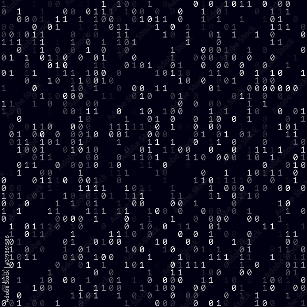 Digital background. White sparse binary background. Medium sized seamless pattern. Trendy vector illustration.