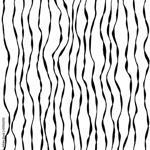 Seamless pattern with black abstract lines, waves. Hand drawn graphic drawing, vector illustration for design of wallpaper, background, template, packaging.