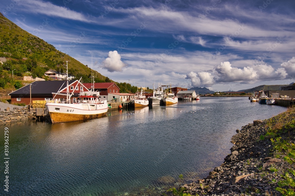 Norway fishing boats lofoten harbour