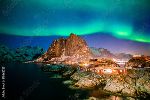 Aurora Northern light At Eliassen Rorbuer Hamnoy Lofoten island Norway