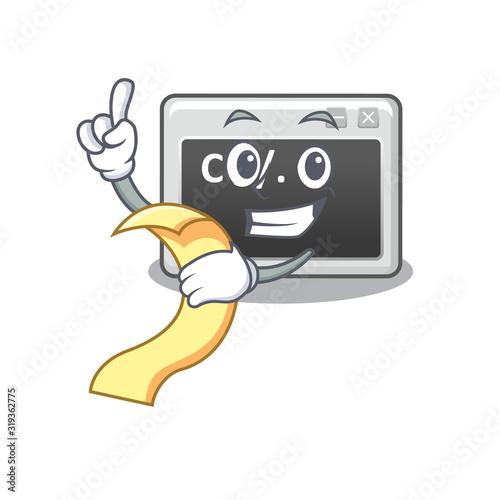 A funny cartoon character of command window with a menu