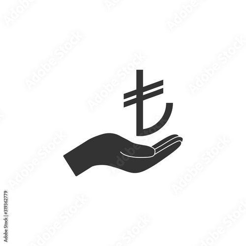 Hand, turkish lira icon. Vector illustration, flat design photo