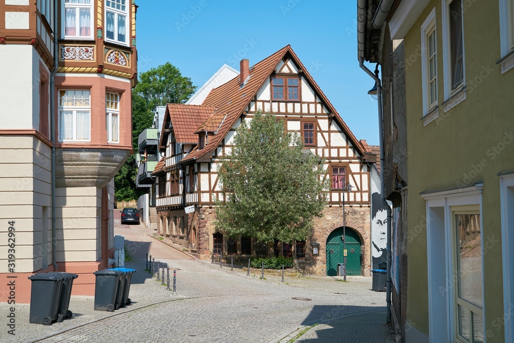 Lutherhaus in der Altstadt von Eisenach. In diesem Haus wohnte Martin Luther in der Zeit von 1498 bis 1501.