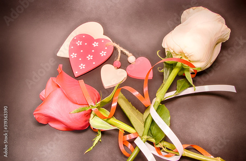 Fototapeta Naklejka Na Ścianę i Meble -  Valentine's card. Big heart and beautiful roses. Background. The concept of romance.