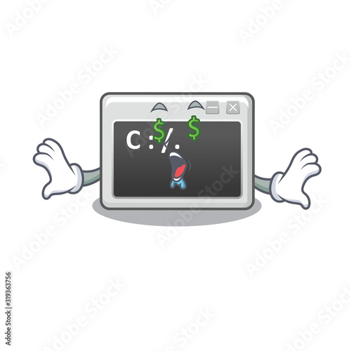 Happy rich command window with Money eye cartoon character style