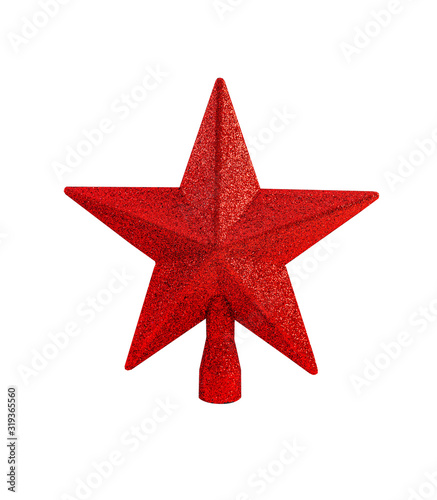 Beautiful christmas red star for the top of spruce isolated on white.