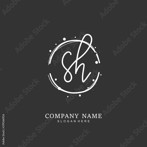  Handwritten initial letter S H SH for identity and logo. Vector logo template with handwriting and signature style.