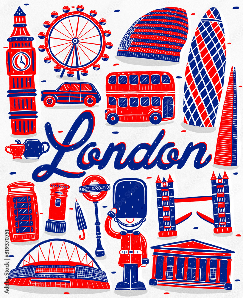 Illustration of seamless pattern London city landmark with flat design style. - obrazy, fototapety, plakaty 