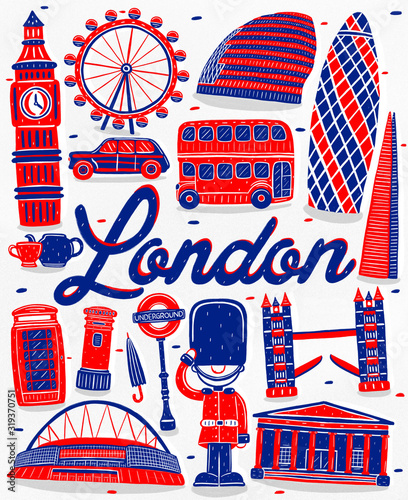 Illustration of seamless pattern London city landmark with flat design style.