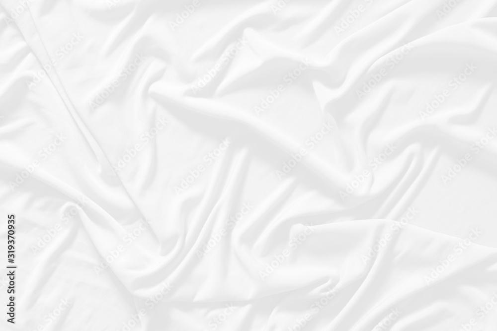 White cloth background abstract. Fabric is wrinkled and sofe wave. Material are used in textile assembly. detail texture of pattern design, elegance with free space copy for backdrop or wallpaper. White cloth background abstract. Fabric is wrinkled and sofe wave. Material are used in textile assembly. detail texture of pattern design, elegance with free space copy for backdrop or wallpaper.