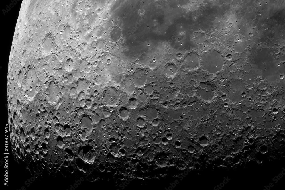 Fototapeta premium Photo of the moon with high magnification. Moon, view through a telescope. Moon with craters.