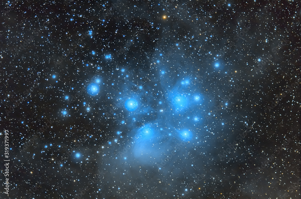 Blue cosmic nebula and blue stars.