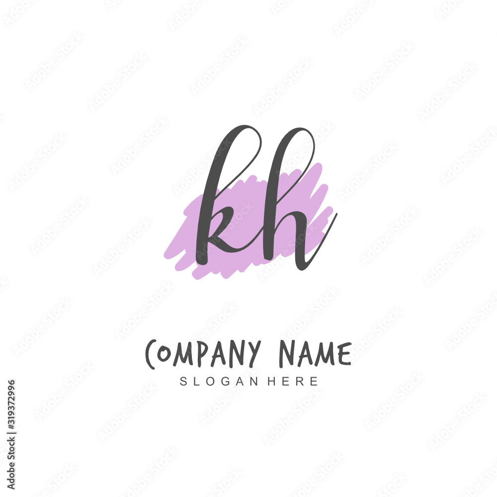 Handwritten initial letter K H KH for identity and logo. Vector logo template with handwriting and signature style.