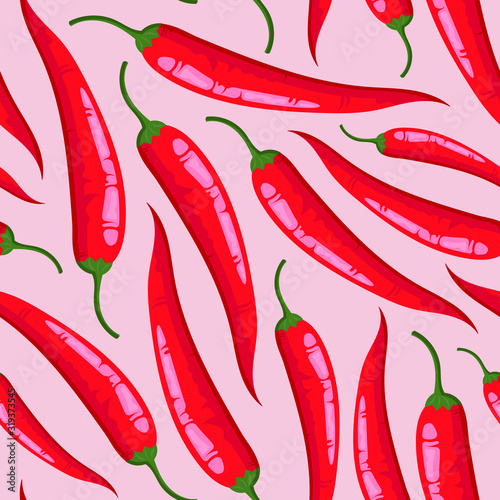 Vector seamless pattern with red hot chili peppers; natural design for fabric, wallpaper, package, textile, web design.