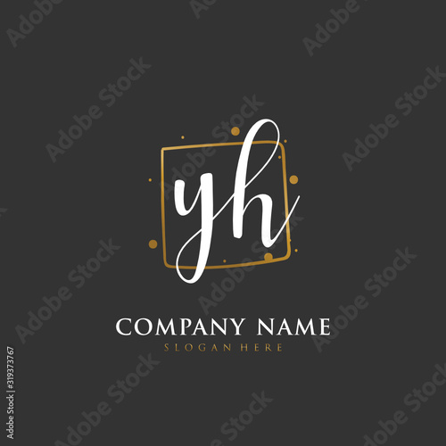 Handwritten initial letter Y H YH for identity and logo. Vector logo template with handwriting and signature style.