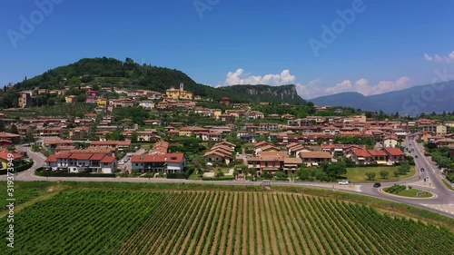 Aerial view, the city of Cavaion Veronese, Italy. Grape plantations. Parish of san Giovanni Battista photo