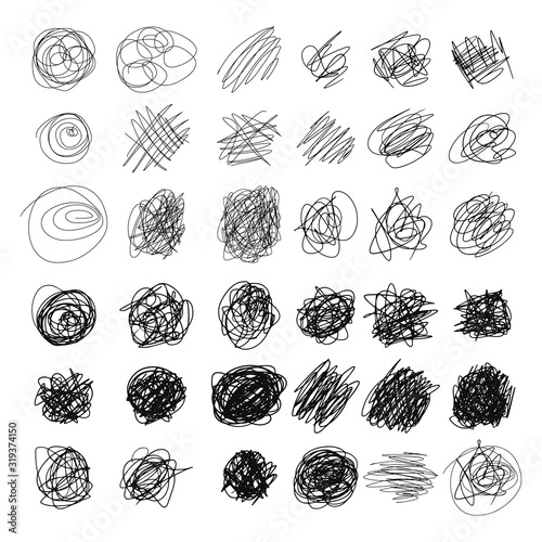 Set of hand drawn scribble line shapes. Vector illustration