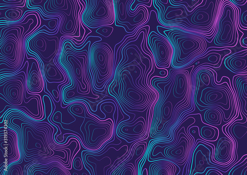 Abstract background simulating a topographic map. Neon contours. Vector illustration