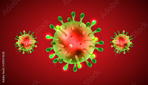 Coronaviruses 3d realistic vector in red background. corona virus cell, wuhan virus disease. Perfect for banner information, flyer, poster, etc