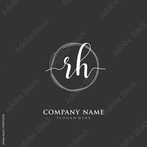 Handwritten initial letter R H RH for identity and logo. Vector logo template with handwriting and signature style.