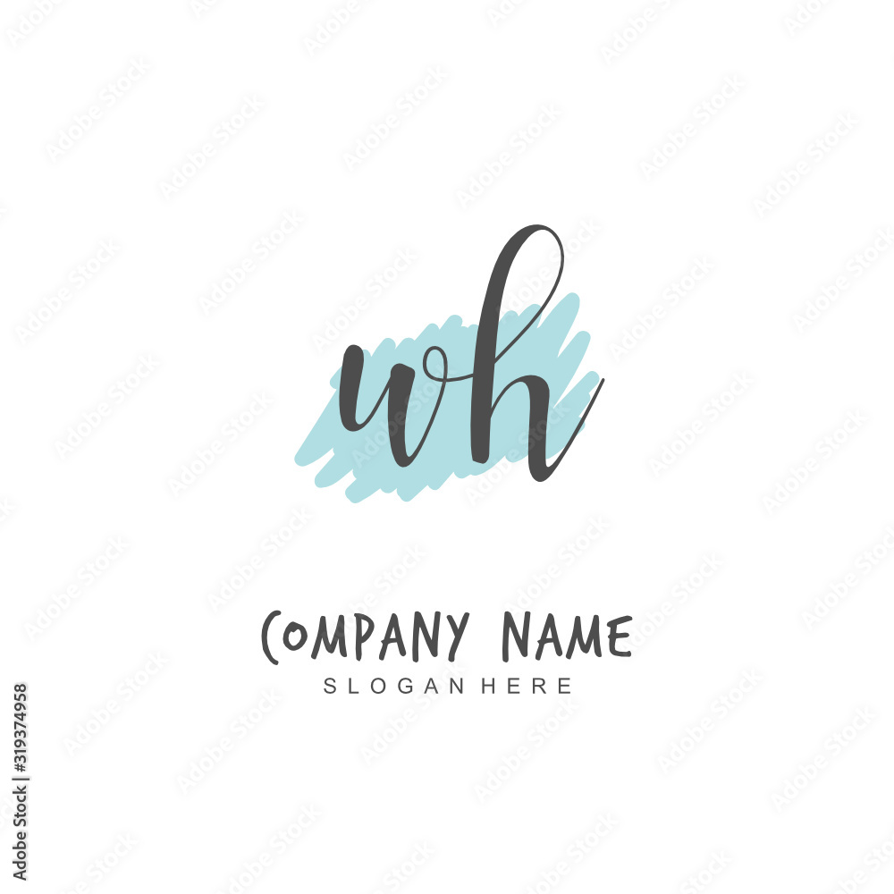 Handwritten initial letter W H WH for identity and logo. Vector logo template with handwriting and signature style.