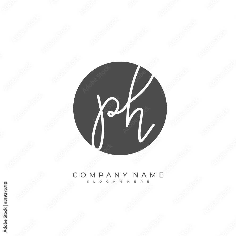 Handwritten initial letter P H PH for identity and logo. Vector logo template with handwriting and signature style.