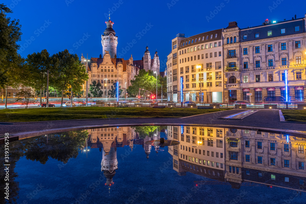 New Town Hall at Blue Hour with reflection, Leipzig, Germany