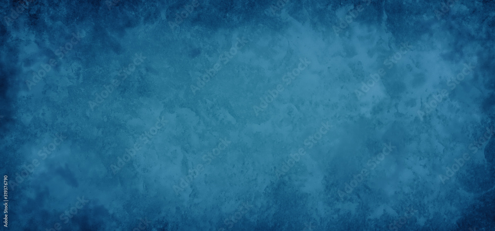 Blue background with texture and distressed vintage grunge and rock or stone wall marbled paint stains on dark border  in elegant backdrop illustration