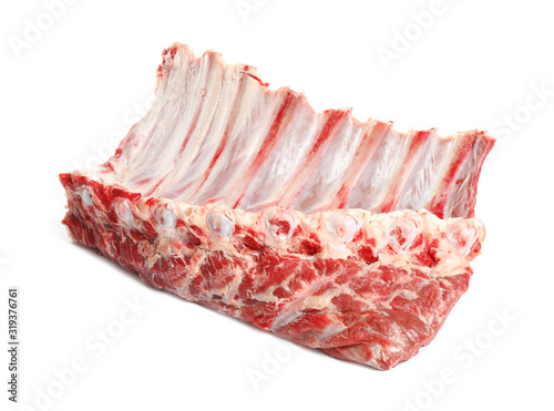Raw ribs on white background. Fresh meat