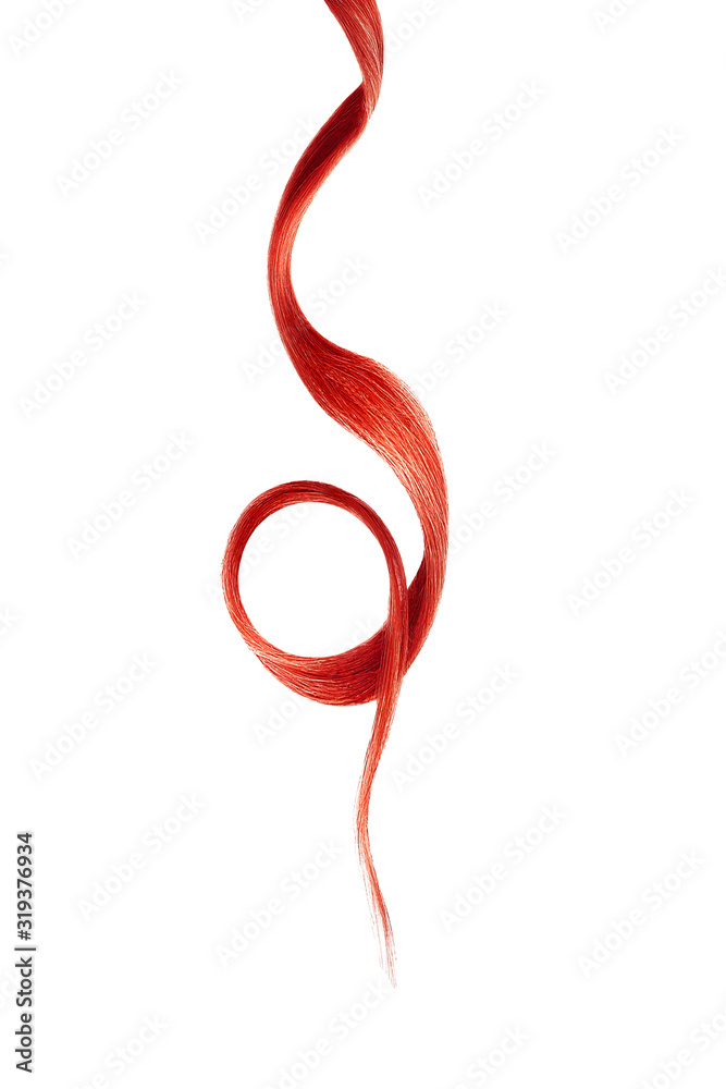Red hair on white background, isolated. Thin curly thread Red hair on white background, isolated. Thin curly thread