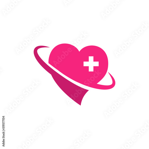 Heart care with hospital plus sign vector illustration. Heart vector icon symbol