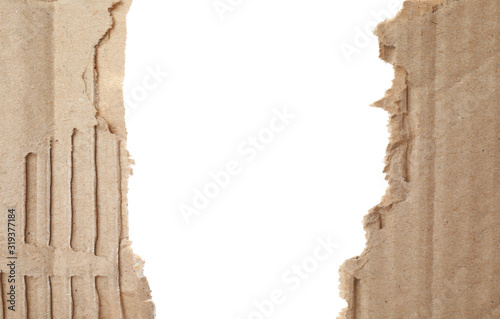 Pieces of torn cardboard isolated on white