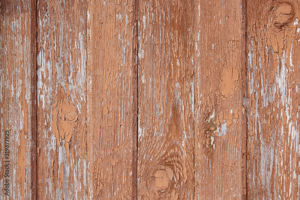 Obraz premium Faded wooden boards with corrosion. Cleaned wooden doors from several planks. Old natural wooden board without paint. Wooden background, copy space.