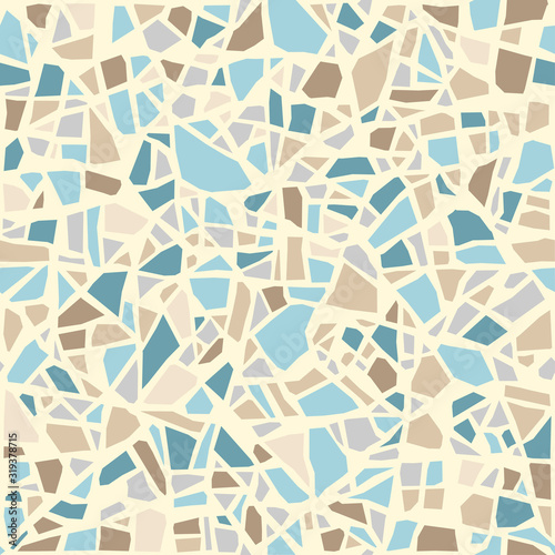 Terrazzo mosaic tile, seamless pattern. Vector pastel abstract background. For design and decorate backdrop. Endless texture. Ceramic fragments. Colorful broken tiles trencadis. 