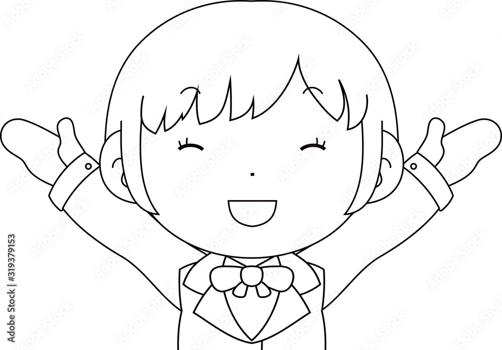 Cute pose of cute schoolgirl Upper body outline Stock Vector Adobe Stock