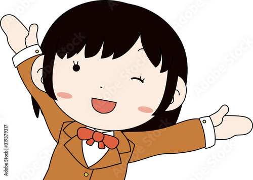 Cute pose of cute Black hair schoolgirl Upper body