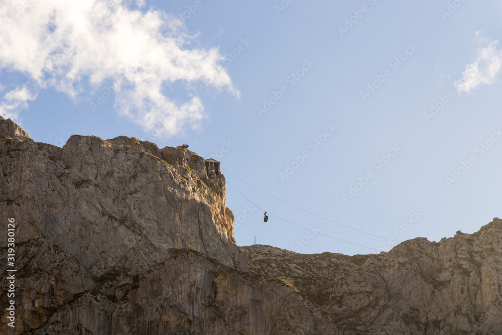 Fototapeta premium Fuente De, Spain. VIews of the cable car in Picos de Europa national park