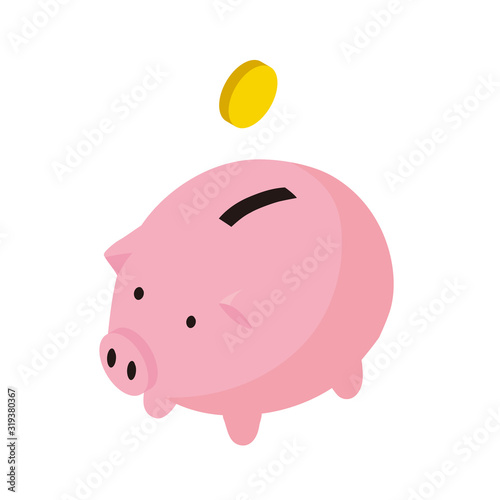 ブタの貯金箱　アイソメトリックイラスト
