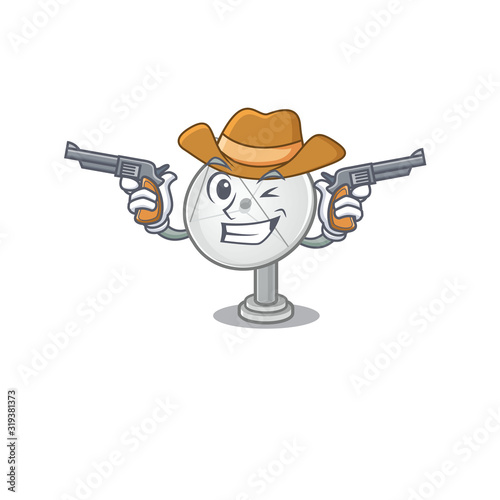 Satellite dish dressed as a Cowboy having guns