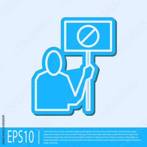 Blue line Nature saving protest icon isolated on grey background. Earth planet protection, environmental issues demonstration. Vector Illustration