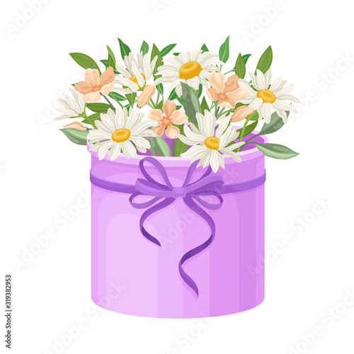 Floral Arrangement with Camomile in Box Vector Illustration