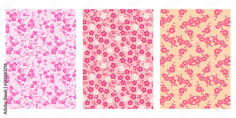 Japanese Cute Plum Blooming Abstract Vector Background Collection