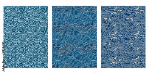 Japanese Swirl Sea Wave Abstract Vector Background Collection