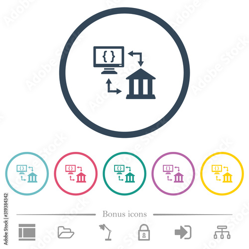Open banking API flat color icons in round outlines