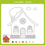 Simple educational game for kids. Illustration of funny house for coloring book
