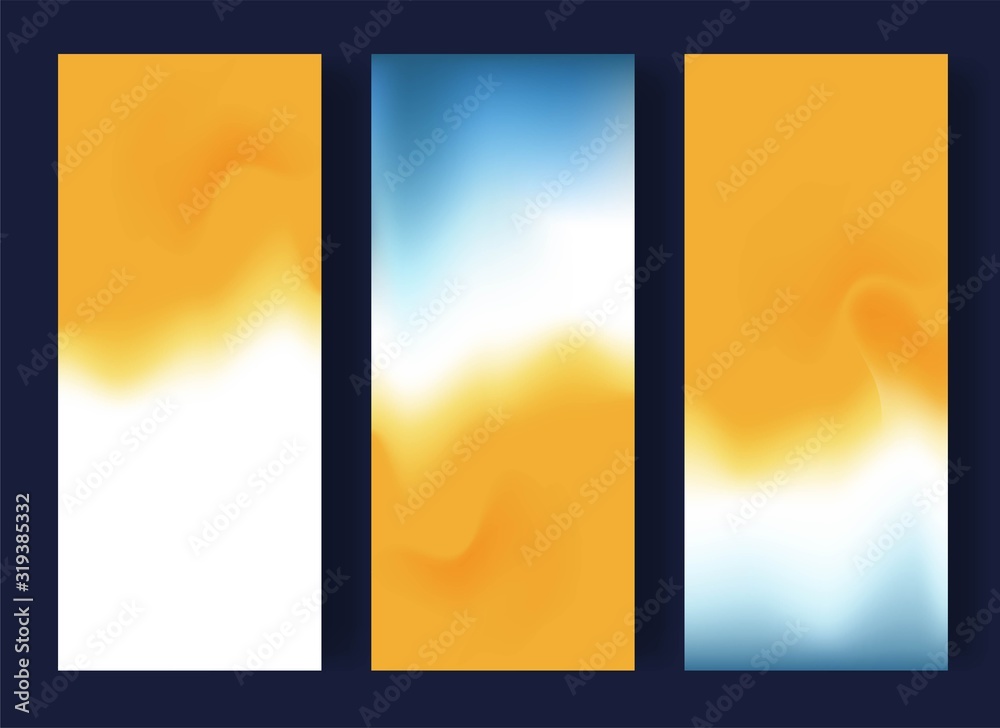 Abstract blurred banners in blue, white and yellow colors. Summer concept. Vector illustration